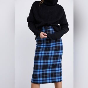 ZARA | Blue Plaid Pencil Skirt